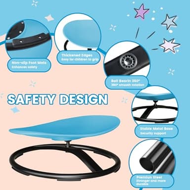 21" L × 19" W Large Size Spinning Chair for Autistic Kids, Toddler Sensory Spinning Chair, Sensory Toys Gifts for Kids with Autism & ADHD, Sit and Spin Training Body Coordination, Azure Rounded Shape - Image 5