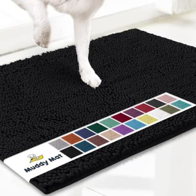 Muddy Mat® Shown on TV – Super Absorbent Microfiber Dog Door Mat for Muddy Paws, Non-Slip Washable Pet Rug, Quick Dry Chenille Entryway Carpet, Machine Washable Indoor Outdoor mat, Black 28"x18" - Image 1