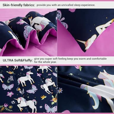 Mooreeke Kids Comforter Bed Set Full Size for s Girls, 8 Pieces Bed in a Bag with Shams, Sheet Set, Purple Pink Unicorn Full Soft Microfiber Kids Comforter Bedding Set - Image 6