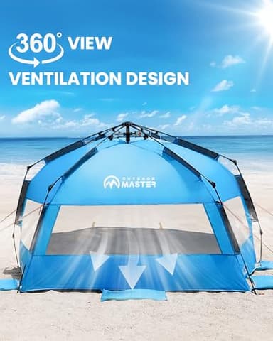 OutdoorMaster Pop Up Beach Tent for 4 Person - Easy Setup and Portable Beach Shade Sun Shelter Canopy with UPF 50+ UV Protection Removable Skylight Family Size - Blue - Image 5