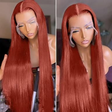 AMIRTY 250% Density Ginger Wig Human Hair 13X4 Reddish Brown HD Lace Front Wigs Human Hair Bleached Knots for Women 12A Straight Wigs Human Hair with Baby Hair 28Inch - Image 3
