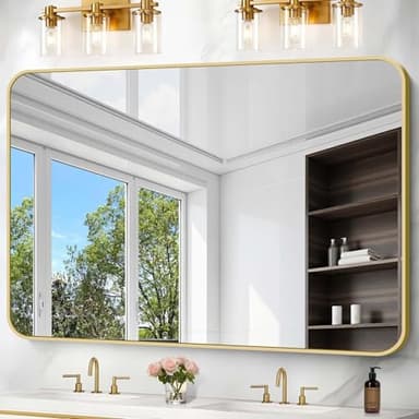 CIVENO 55"x36" Gold Bathroom Mirror, Large Rectangle Mirror, Rectangular Wall Mirror, Rounded Corner Vanity Mirror with Aluminum Metal Frame for Bathroom Bedroom Living Room Horizontal/Vertical - Image 2