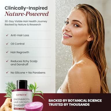 Onion & Biotin Hair Growth Shampoo: Infused With Natural Rosemary Tea Tree Anti Hair Loss Shampoo - Scalp Smooths Thickening Formula Support Hair Regrowth For Women Men 12.5Fl Oz - Image 2