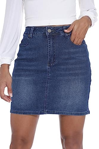 GUANYY Womens Mini Jean Skirt Stretch High Rise Casual Slim Fit Classic Elastic Denim Skirts Summer 2025 Blue Medium - Image 1
