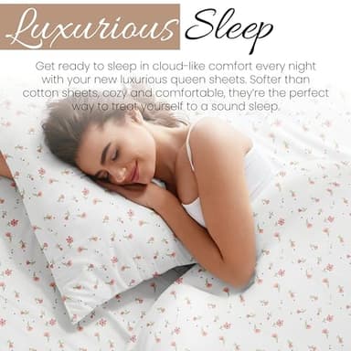 Linen Market 4 Piece Queen Sheet Set - Breathable, Double-Brushed Patterned Cooling Sheets – Oeko-TEX Certified Ultra Soft & Wrinkle-Free 16" Deep-Pocket Queen Sheets - Easy Care Soft Floral Pink - Image 8