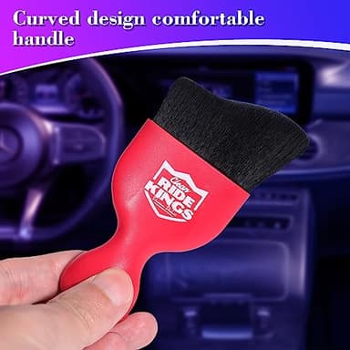 RIDE KINGS Car Detailing Brush,Auto Soft Hair Duster Interior with Curved Dirt Dust Collectors,Automotive Care，Gifts for Men Women(Red)-1pack - Image 3
