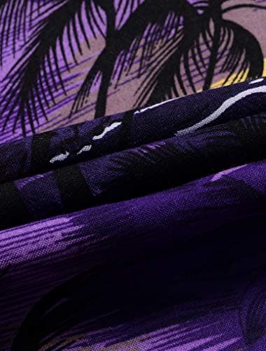 Alimens & Gentle Hawaiian Shirt for Men Summer Beach Casual Short Sleeve Button Down Shirts Printed Tropical Vacation Shirts Purple - Image 6