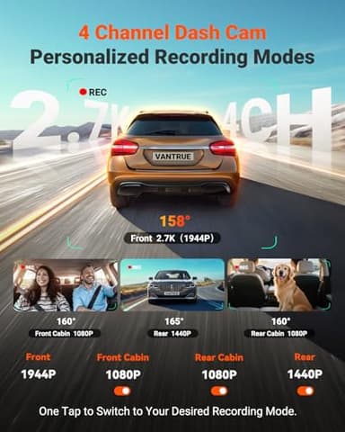 Vantrue N5S 4 Channel 360 Degree WiFi Dash Cam, STARVIS 2, IR Night Vision, 2.7K+1080P*2+1440P Front Rear Inside Dashcam, Voice Control, GPS, 24 Hours Parking Mode, LTE Support, Support 1TB Max - Image 2