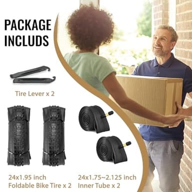 MOHEGIA Mountain Bike Tires Set: 2-Pack 24x1.95 Inch (54-507mm) Folding Replacement Bicycle Tires and Pair Inner Tubes with Tire Levers for MTB Off-Road Bike - Image 7