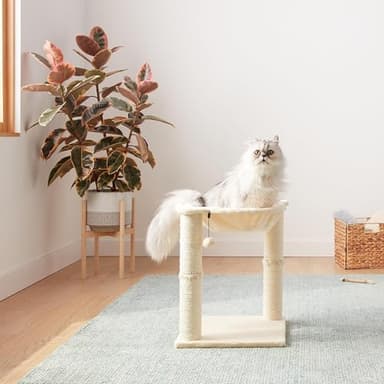 Amazon Basics Cat Condo Tower with Hammock Bed and Scratching Post,Easy to Assemble,Plush Hammock,Interactive Hanging Ball,Durable Sisal Scratch Posts for Indoor Cats, 15.8 x 15.8 x 19.7 Inches, Beige - Image 6