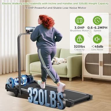 Walking Pad with Incline and Handle Bar, 3.0HP Portable Electric Walking Pads Treadmill with Handles for Home Small Spaces, 0.6-6.2 MPH Compact Small Under The Desk Treadmills Home, 320LBS Capacity - Image 6