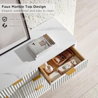 T4TREAM Fluted 7 Drawers Dresser, 54" Wide Modern Chest of Drawers with Faux Marble Top, Curved Profile Design, Dresser TV Stand, Wood Drawer Organizer for Bedroom, Living Room, Hallway, Solid White - Image 4