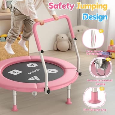 BCAN 36'' Toddler Trampoline, ASTM Certified-Foldable Mini Trampolines for Kids Ages 1-6, Adjustable Handle, Safety Pad & Foldable Legs, Baby Trampoline Indoor/Garden, Gift for Boy and Girl, Pink - Image 2