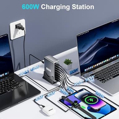 600W Fast USB C GaN Ⅲ Pro Charger Block,8 Port Charging Station,Dual 140W PD3.1 PPS Fast Charging Station for Multiple Devices Laptop Wall Charger Compatible with MacBook/iPhone 16/iPad etc - Image 3
