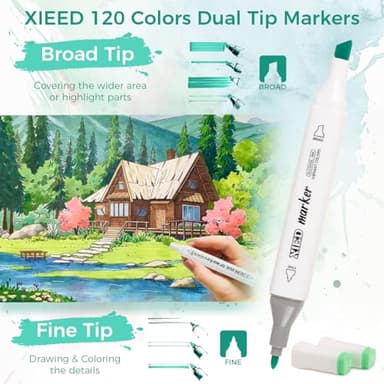 XIEED 120 Colors Premium Alcohol Markers, Alcohol Markers Set with Adjustable Shoulder Strap for Beginners & Artists in Coloring or Sketching - Image 2