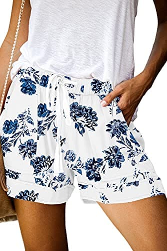 ONLYSHE Women Juniors Summer Casual Shorts Fashion Comfy Pocketed Drawstring Elastic Waist Pants Cornflower XL - Image 1
