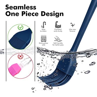 HOTEC 2 pieces Set Basting Brushes Silicone Heat Resistant Pastry Brushes Spread Oil Butter Sauce Marinades for BBQ Grill Barbecue Baking Kitchen Cooking BPA Free Dishwasher Safe (Classic Blue) - Image 6