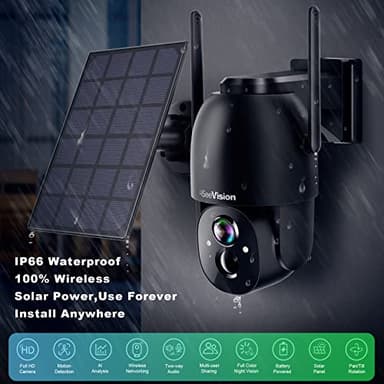 Solar Security Cameras Wireless Outdoor, Security Cameras with 2K 3MP, Battery Powered PTZ WiFi, Color Night Vision, 2-Way Talk, PIR Motion Detection, Spotlight & Siren Alarm for Home Security - Image 3