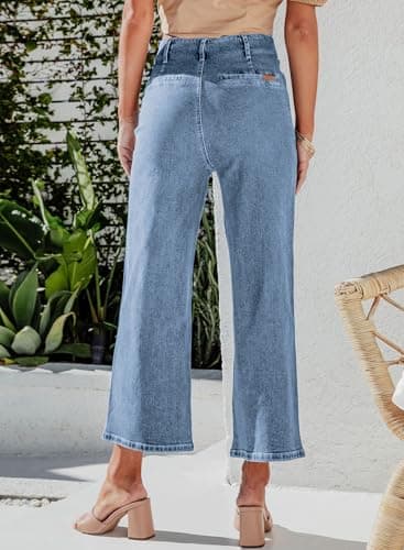 Sidefeel Women's Jeans High Waisted Wide Leg Stretchy Zimbaplatinum Straight Leg Jeans Buttoned Loose Denim Pants with Pocket Blue Size 16 - Image 4