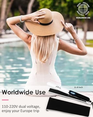 Fabuday Hair Straightener Flat Iron for Women - Fast Heat Up, Dual Voltage, LED Display, 12 Adjustabel Temp, Auto Shut Off Straightening Iron, Flat Irons for All Type Hair, 1'' Ceramic Plates - Image 7