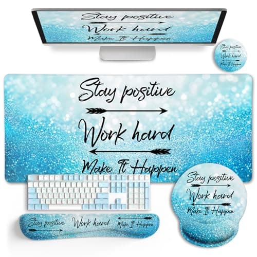 LIMKRIAN Desk Mat Pad, XXL Large Gaming Mouse Pad with Wrist Rest Wrist Support, Ergonomic Mouse Pad, Keyboard Wrist Rest, Coaster, Home Office Desk Accessories Decor Supplies, Stay Positive - Image 1
