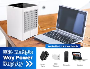 Portable Air Conditioners Fan, Evaporative Air Cooler, USB Personal Mini Air Conditioner with 3 Wind Speeds & 3 Timers Touch Screen Desktop Cooling Fan for for Home Room Camping Car Office - Image 7