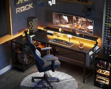 ODK 66 Inch Gaming Desk with USB Charging Ports and LED Lights, Reversible L Shaped Computer Desk with Storage Shelves & Monitor Stand, Corner Gamer Desk Table with Power Outlets, Carbon Fiber Black - Image 7