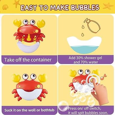 Baby Bath Toys for Toddlers, Crab Bath Bubble Maker with 12 Songs, 3 Pack Wind-up Pool Toys for Kid, Bathtub Toys As Birthday Gift for Boys Girls - Image 3