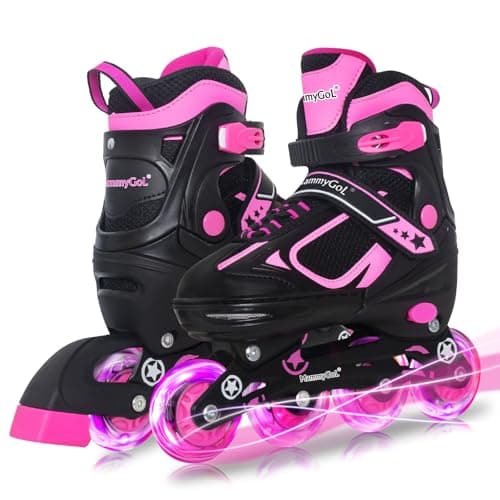 MammyGol Adjustable Inline Skates for Girls Kids Boys Youth with Light up Wheels, Rose Red Beginner Blades Roller Skates for Boys Size 5 6 7 8 Ages 4-12 - Image 1