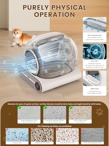 (2025) Self Cleaning Litter Box, Upgraded Robot Automatic Litter Box for Multiple Cats, 65L+9L Extra Large, Features Negative ion Sterilization and Deodorization, APP Control, 3 Rolls Litter Liners - Image 5