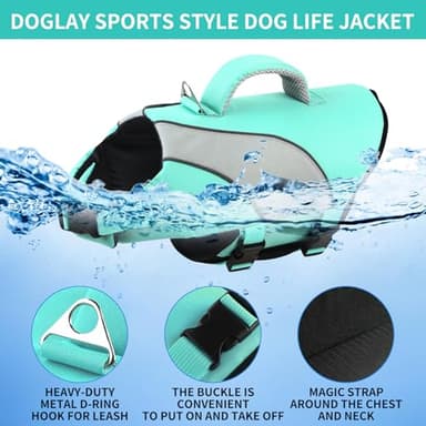 Doglay Dog Life Jacket for Boating & Swimming, High Buoyancy Reflective Dog Life Vests with Rescue Handle and D-Ring, Ripstop Adjustable Floating Vest for Small Medium Large Dogs - Image 2