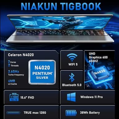 NIAKUN Laptop, Windows 11 Pro Laptop Computer 2025, 15.6 Inch Lap Top, 8GB RAM 256GB SSD PC, N4020 Processor, 15.6" FHD 1920 * 1080 Display, WIFI5, BT5.0 - Image 2