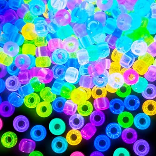 Glow in The Dark Pony Beads for Bracelets, 1000+pcs 6x9mm Rave Kandi Acrylic Beads Neon Luminous Colored Charms Hair Bead for Braids Girls Halloween Jewelry Making Crafts Party Supplies - Image 1