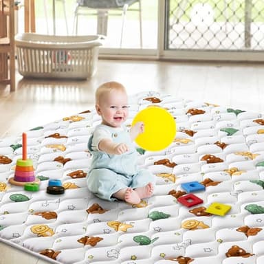 Premium Foam Baby Play Mat for Floor 79" X 71", Extra Large Soft Thicker Activity Playmats for Babies, Toddlers, Infants, Play & Tummy Time, Foldable & Machine Washable Baby Crawling Mat - Image 6