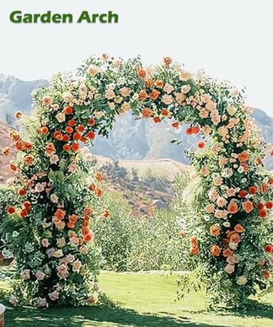 Queension Metal Wedding Arch for Ceremony Party Decoration 7Ft Wide 7.7Ft High,Garden Arch Trellis with Ground Bases for Climbing Plants,Outdoor Garden Arbor for Roses Vines, Round Frame, Gold - Image 7