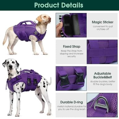 Kuoser Dog Life Jacket High Flotation, Reflective Dogs Life Vest for Swimming Boating, Adjustable Small Medium Large Dog lifejacket, Lightweight Dogs Life Preserver Rescue Handle Spring Summer Pool - Image 3