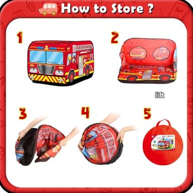 Britik Pop up Play Tent for Kids Aged 1-3 Years Old Boys and Girls : Fire Truck Tent Playhouse Toy Play Tents for Toddlers 3-5 Kids Tent Indoor Outdoor Playhouse Toys for 1 + Year Old, Fire Truck - Image 8