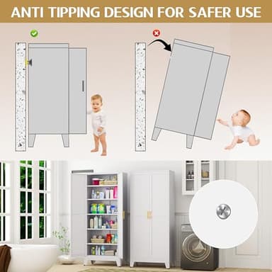 GAIOUS 75.2" Tall Metal Kitchen Pantry Storage Cabinets with 2 Door and 5 Adjustable Shelves, Cupboard for Kitchen, Dining Room, Living Room and Bathroom, White - Image 6