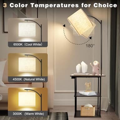 PESRAE Floor Lamp with Table, End Tables with Charging Station(USB & Type-C & AC Port), 3 Color Temperatures 9W LED Bulb, Modern Shelves Side Table for Bedroom, Living Room - Image 3
