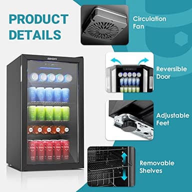 EUHOMY Beverage Refrigerator Cooler, 130 Can Mini Fridge with Glass Door for Soda Beer or Wine, Beverage Cooler for Home, Office, Bar with Adjustable Removable Shelves, Black - Image 7