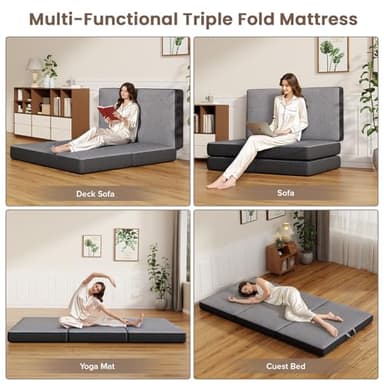 Vamcheer Tri Folding Mattress Queen Size - 6 Inch Foldable Mattress for Travel/RV/Camping/Guest Room/Yoga, Tri-fold Memory Foam Cushion with Washable Cover,78"x58"x6" - Image 6