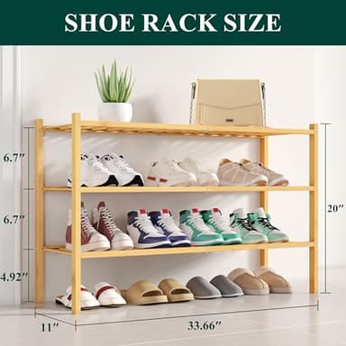 Smiry Shoe Rack, 3 Tier Long Bamboo Shoe Organizer, Stackable Free Standing Wooden Shoe Storage Shelf for Closet, Entryway, Front Door Entrance, Natural - Image 2