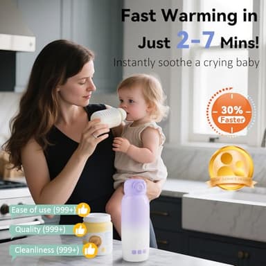 Portable Bottle Warmer for Travel: Large 12oz Capacity with Dual Heating Modes for Breast Milk & Water, Fast Heating Smart Temperature Control, Portable Milk Warmer Gifts for New Mom Purple - Image 4