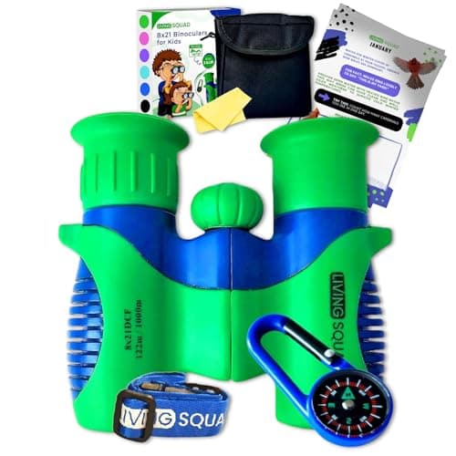 Kids Binoculars 8x21- Kids Gift Aged 3-12, Shock Proof Compact Binoculars for Child Set- Neck Strap, Compass, Carabiner, Case- High-Resolution Optics Boy & Girl Gift Toy for Bird Watching, Camping - Image 1