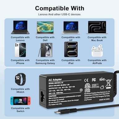 YEOTSMUT 100W USB C Fast Charger Power Adapter Compatible with Lenovo Thinkpad,MacBook Pro/Air, iPad Pro,HP,Dell,Asus All USB-C Device - Image 3
