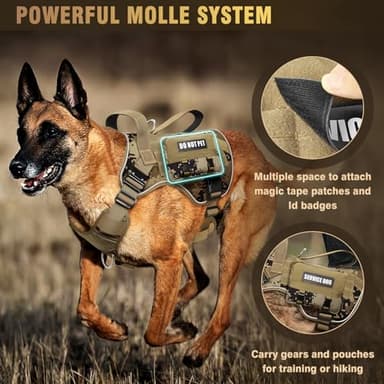 WINSEE Tactical Dog Harness for Medium Dog, Heavy Duty Service Working MOLLE Vest with 10 Pet Patches, 2X Metal Buckle Vest for Training Hunting Walking - Image 8