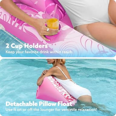 SLOOSH Inflatable Pool Floats with Cooling Water Hole,72" x 38" Daybed Pool Lounger Adults with Cup Holders, Adjustable Backrest Tanning Lounger Chair, Floaties Rafts (Pink) - Image 5