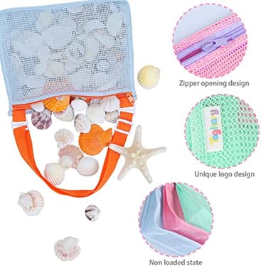 Tagitary Beach Toy Mesh Beach Bag Kids Shell Collecting Bag Beach Sand Toy Seashell Bags Swimming Accessories for Boys and Girls(Only Bags,A Set of 3) - Image 3