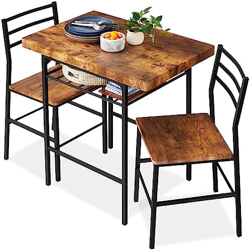 Best Choice Products 3-Piece Modern Dining Set, Space Saving Dinette for Kitchen, Dining Room, Small Space w/Steel Frame, Built-in Storage Rack - Medium Brown/Black - Image 1