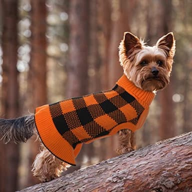 LeLePet Dog Sweater Dress - Turtleneck Pullover Knitwear, Warm Plaid Halloween Sweater for Small to Large Dogs, Yorkies, Orange, M - Image 5